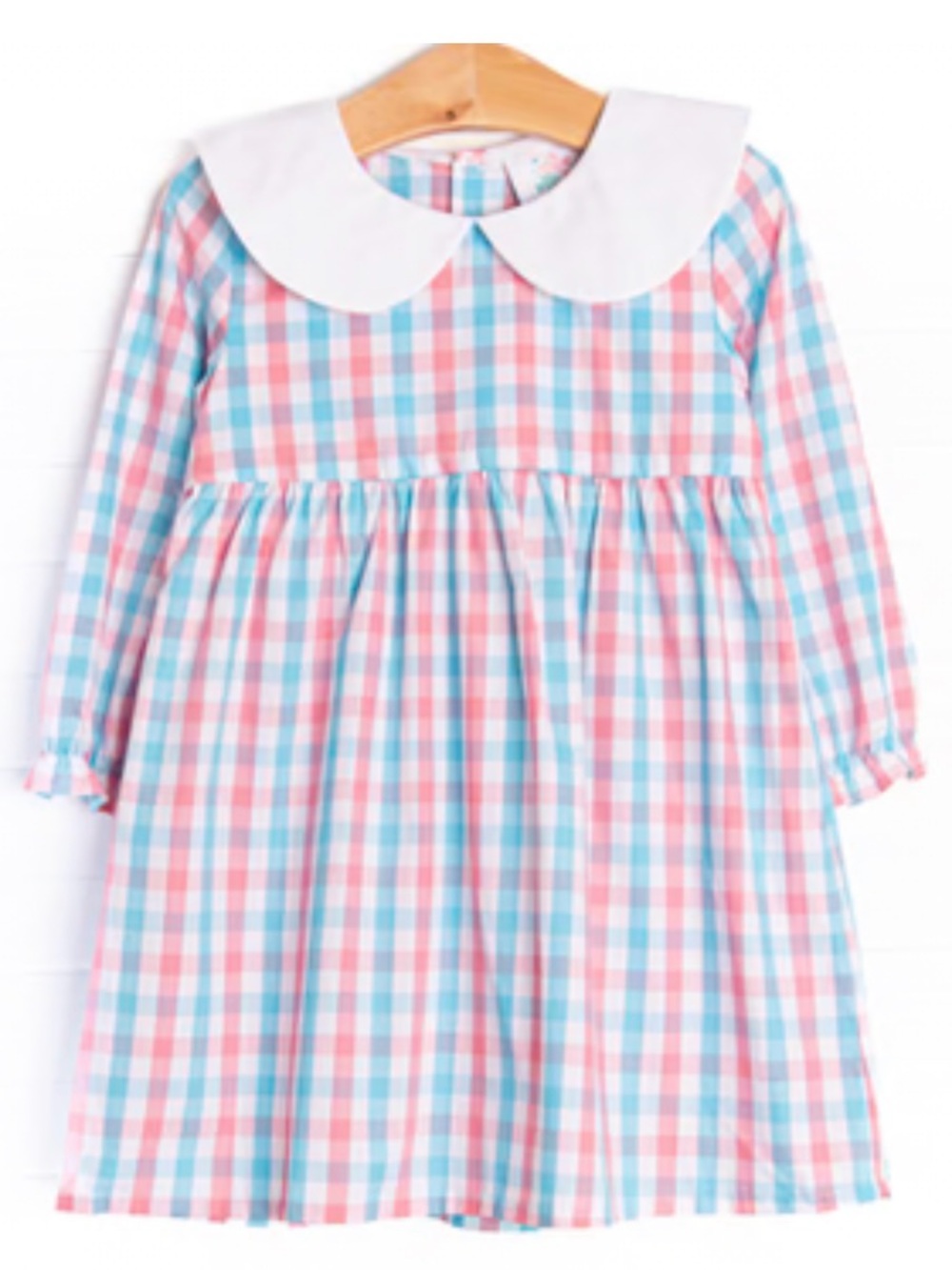Stitchyfish Girls Pink & Blue Gingham Dress with White Peter Pan Collar size 4